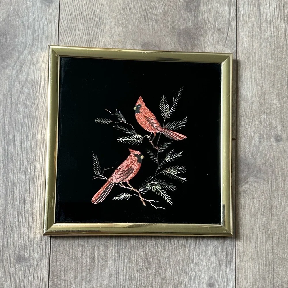 Framed Cardinal Picture Kafka Screened Metal Etching Vintage  Euc  Beautiful